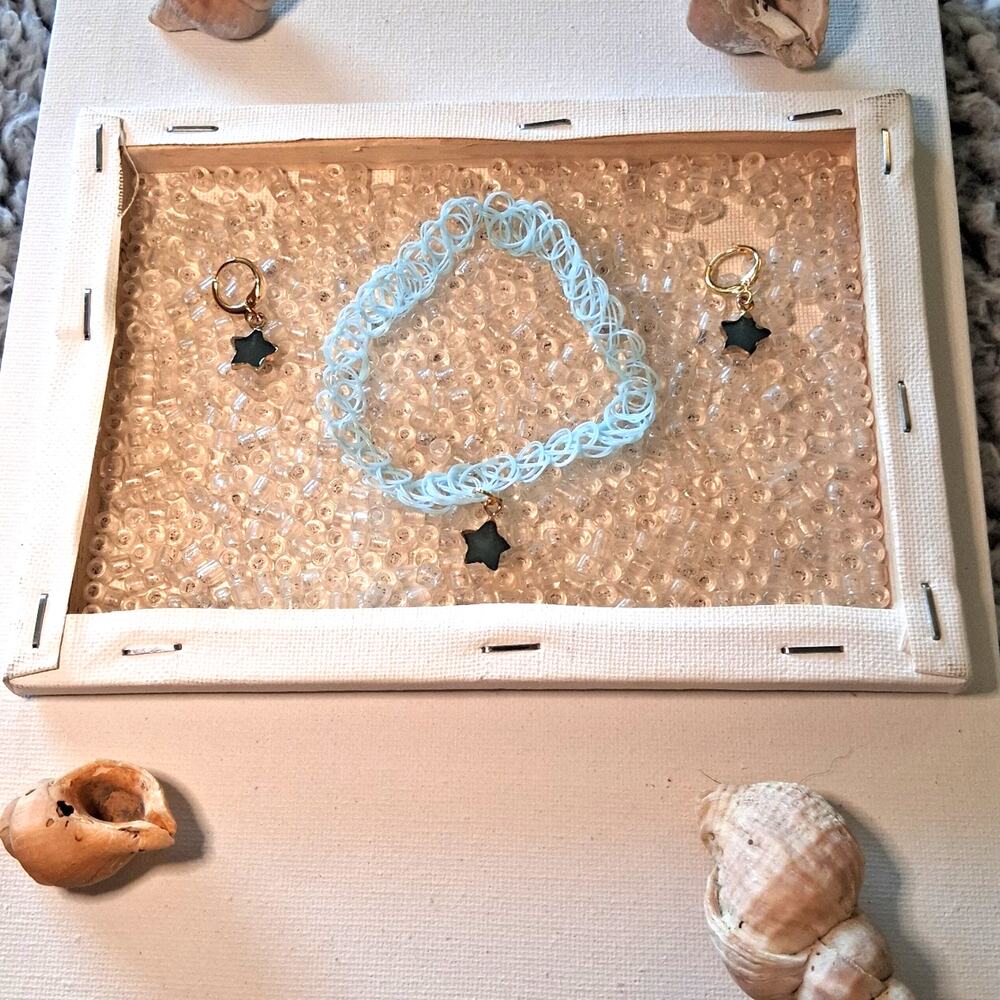 Blue Charming Star Elastic Choker Necklace And Earring Set